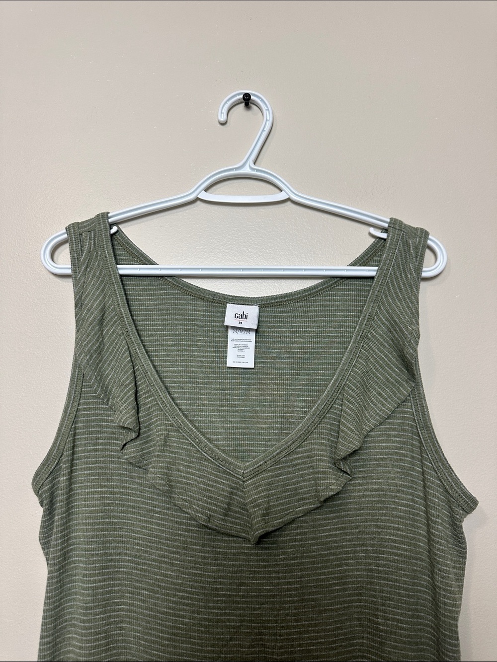 Olive Striped Ruffle V-Neck Tank - Picture 2 of 5